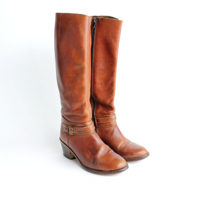 Women's Size 6.5 7 Vintage Supple Leather Riding Boots Brown