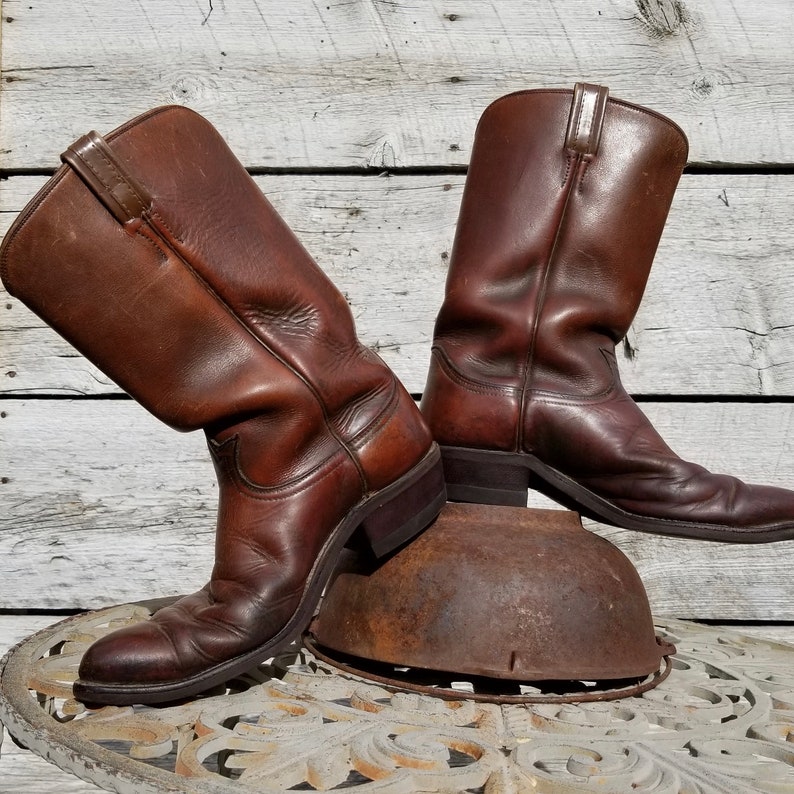 Men's Vintage Black Label Tony Lama Cowboy Boots Brown Leather