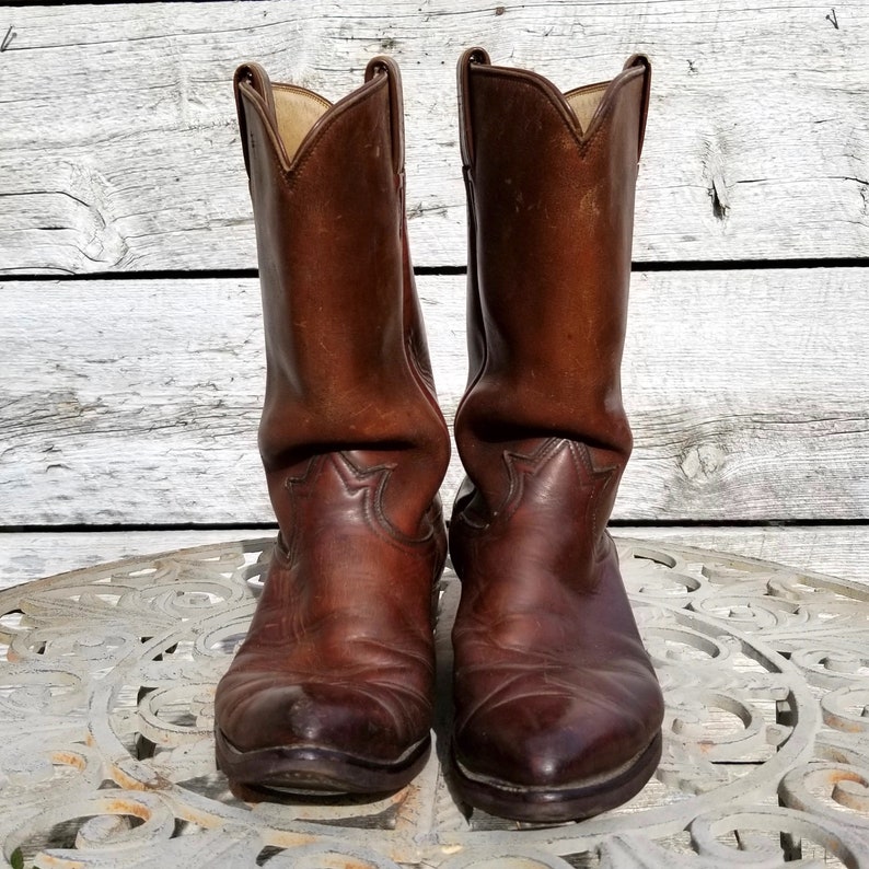 Men's Vintage Black Label Tony Lama Cowboy Boots Brown Leather