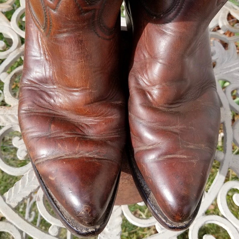 Men's Vintage Black Label Tony Lama Cowboy Boots Brown Leather