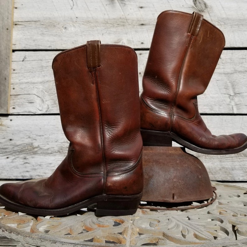 Men's Vintage Black Label Tony Lama Cowboy Boots Brown Leather