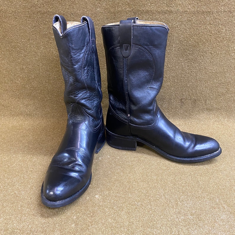 Men's Texas Roper Cowboy Western Black Leather Boots Style