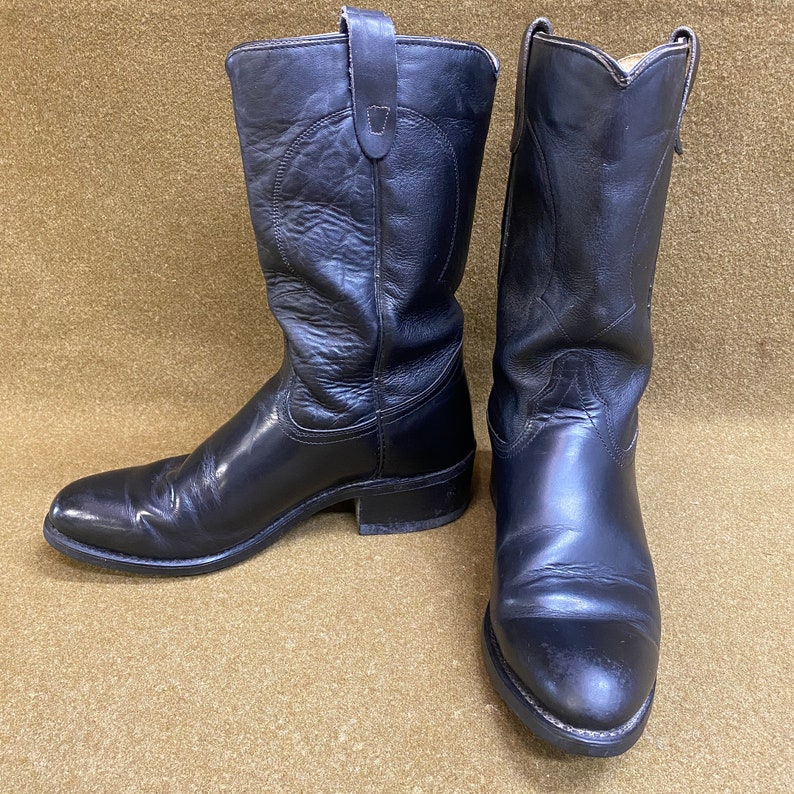 Men's Texas Roper Cowboy Western Black Leather Boots Style