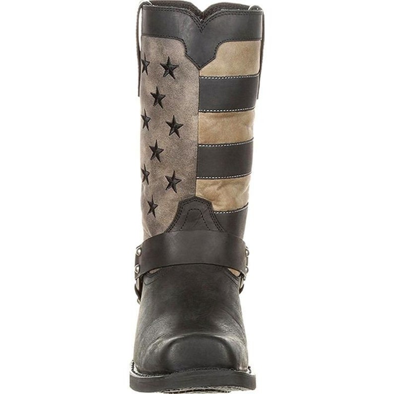 Men's Faded Flag Harness Boots Snoot Toe Front Durable