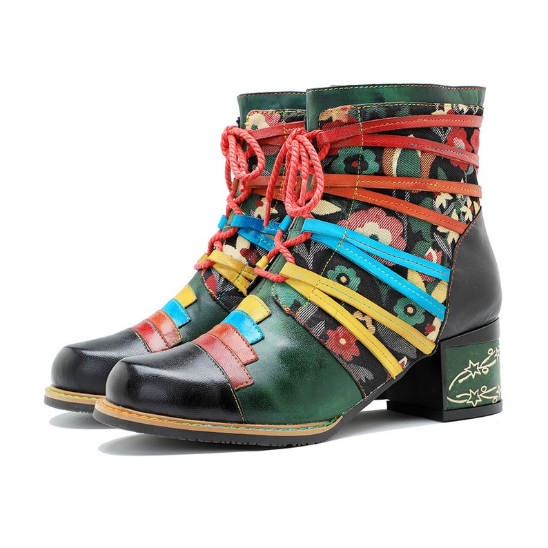 Women's Multicolor Ankle Boots Lace up Vintage Boots Handmade