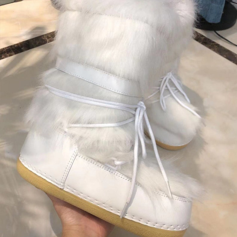 Women's Boots White Fluffy Winter Fur Size Snow Faux Warm Furry