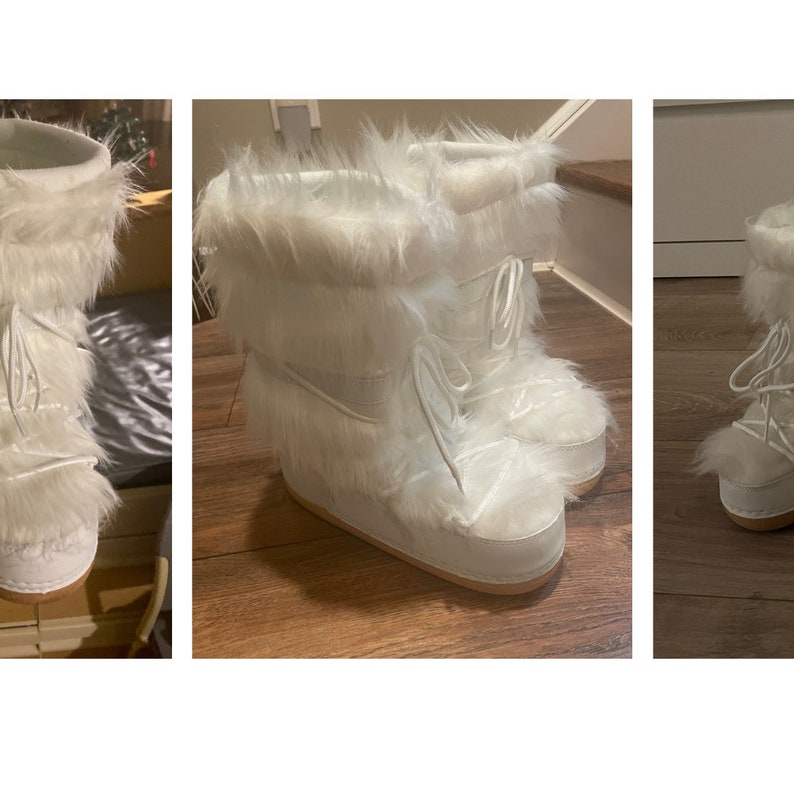 Women's Boots White Fluffy Winter Fur Size Snow Faux Warm Furry