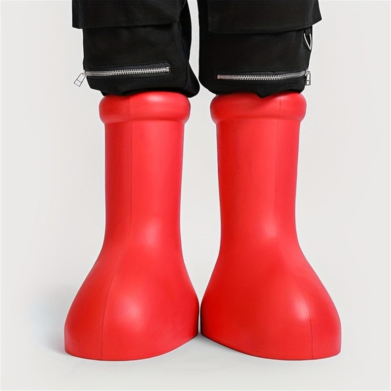 Men's Red Astroboy Boots Trendy High Cartoon Round Toe Big Red