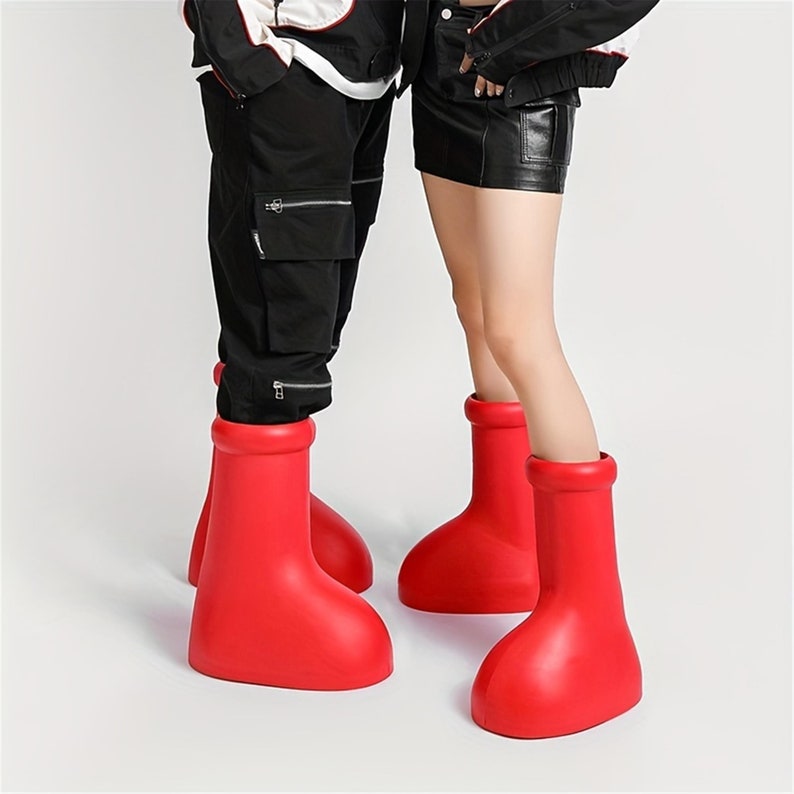 Men's Red Astroboy Boots Trendy High Cartoon Round Toe Big Red