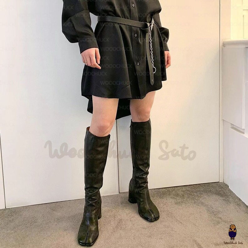 Men's Black Leather Knee Boots