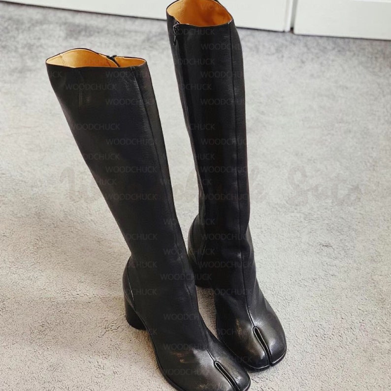 Men's Black Leather Knee Boots