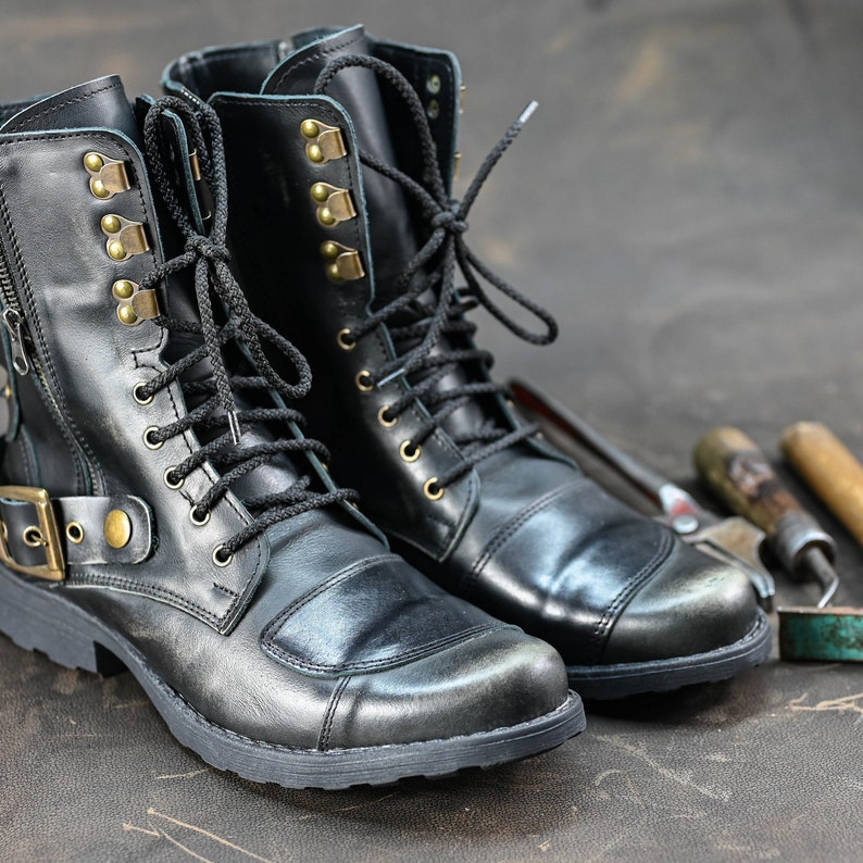 Men's Handmade Italian Leather Motorcycle Boots High