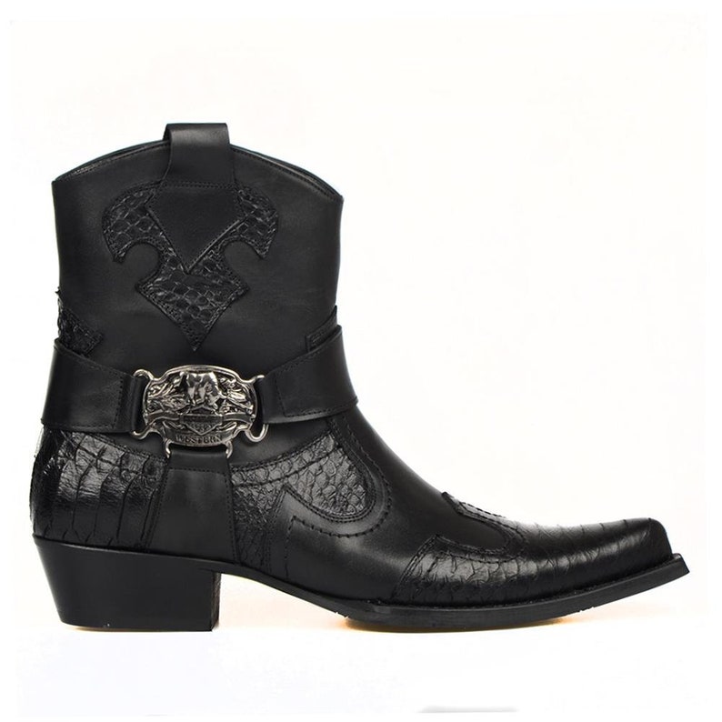 Men's Footcourt Black Western Motorcycle Boots Texas Boots