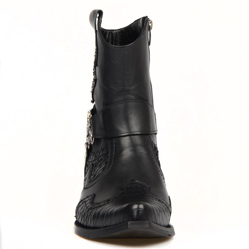 Men's Footcourt Black Western Motorcycle Boots Texas Boots