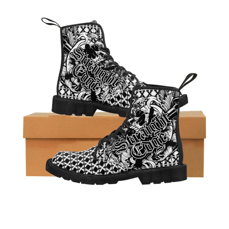 Men's Canvas Boots Straight Edge Hardcore Street Apparel Black &