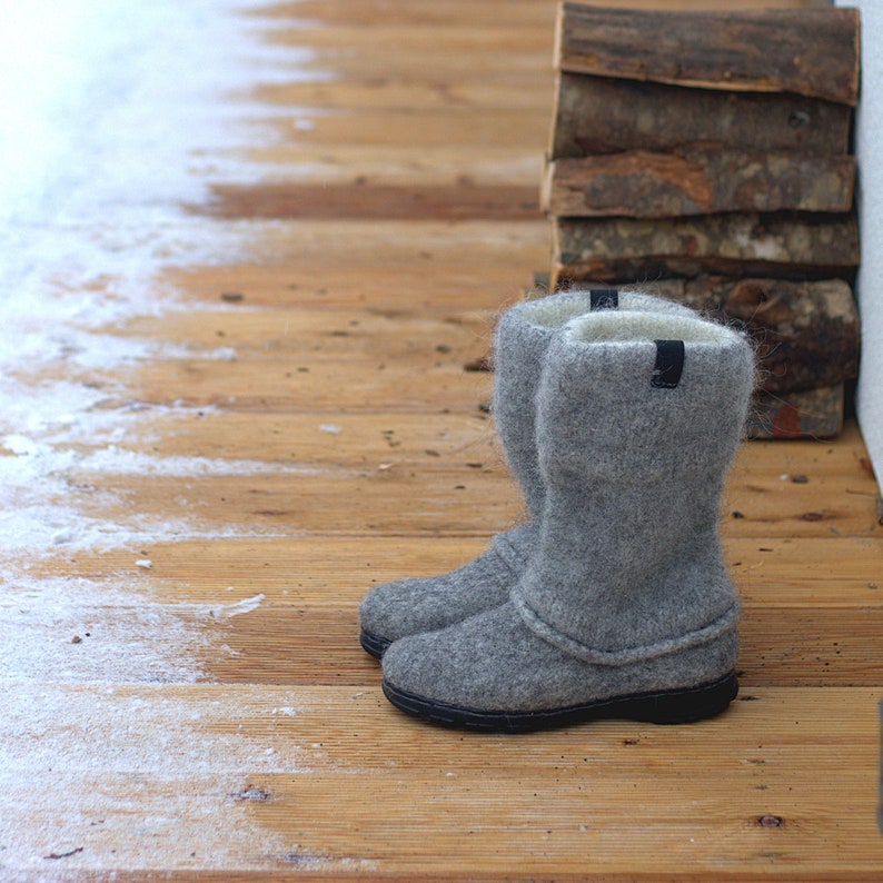 Women's Felt Boots Natural Gray Black Felted Winter Wool Boot