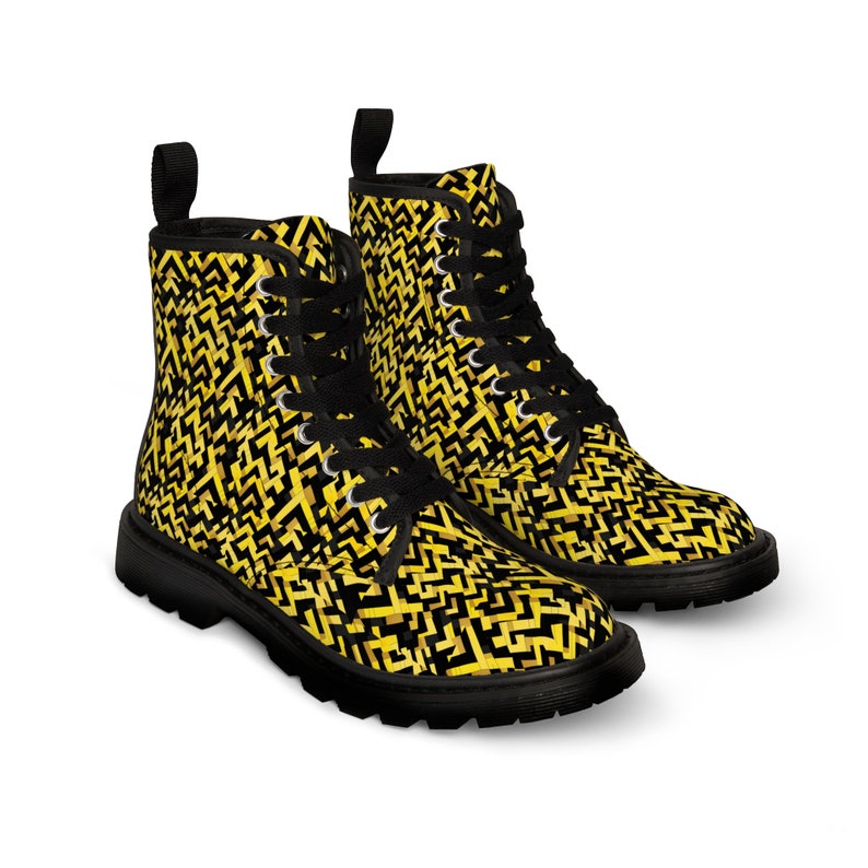Men's Black and Yellow Canvas Boots