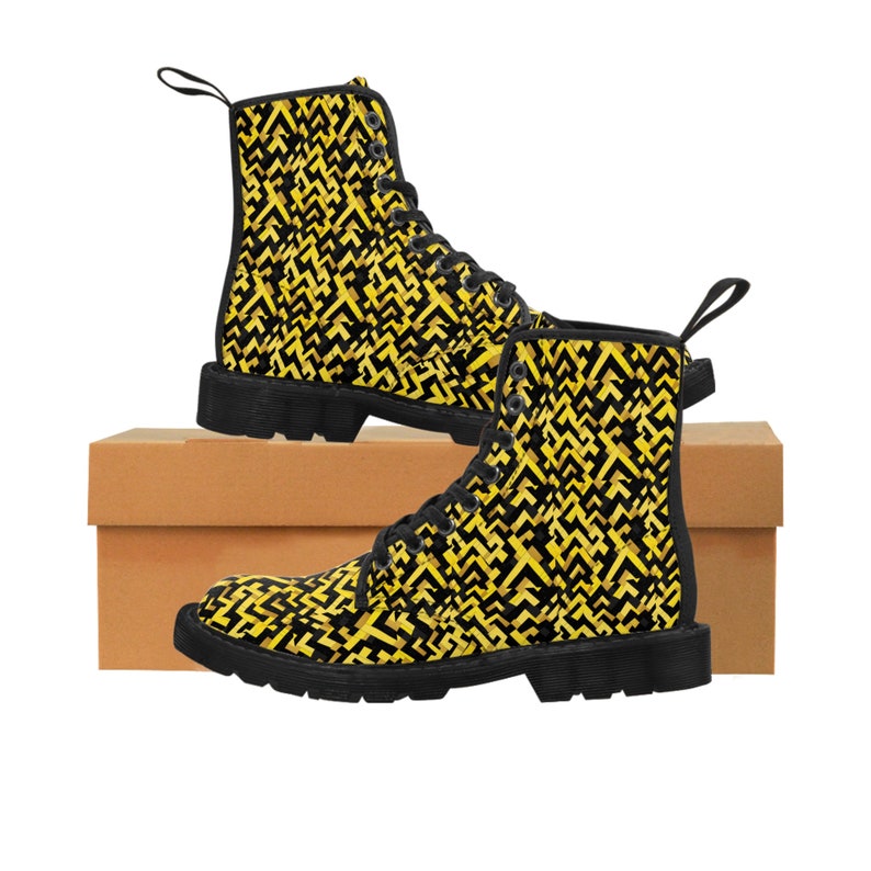 Men's Black and Yellow Canvas Boots