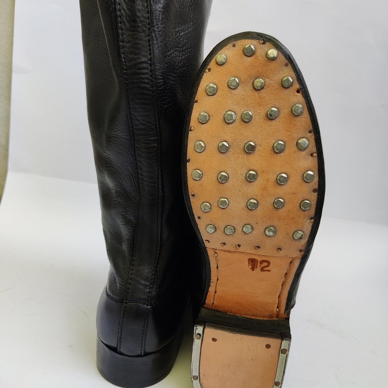 Men's Black Leather Long Boot With Hobnails. Horse Riding Boot Jack