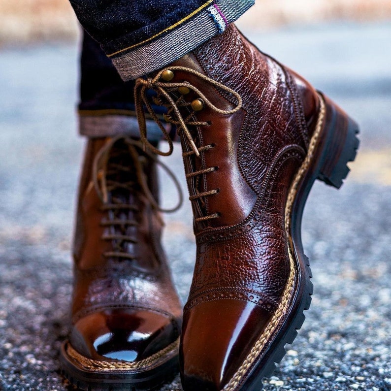 Men's Handmade Burgundy Leather Ankle High Boot's