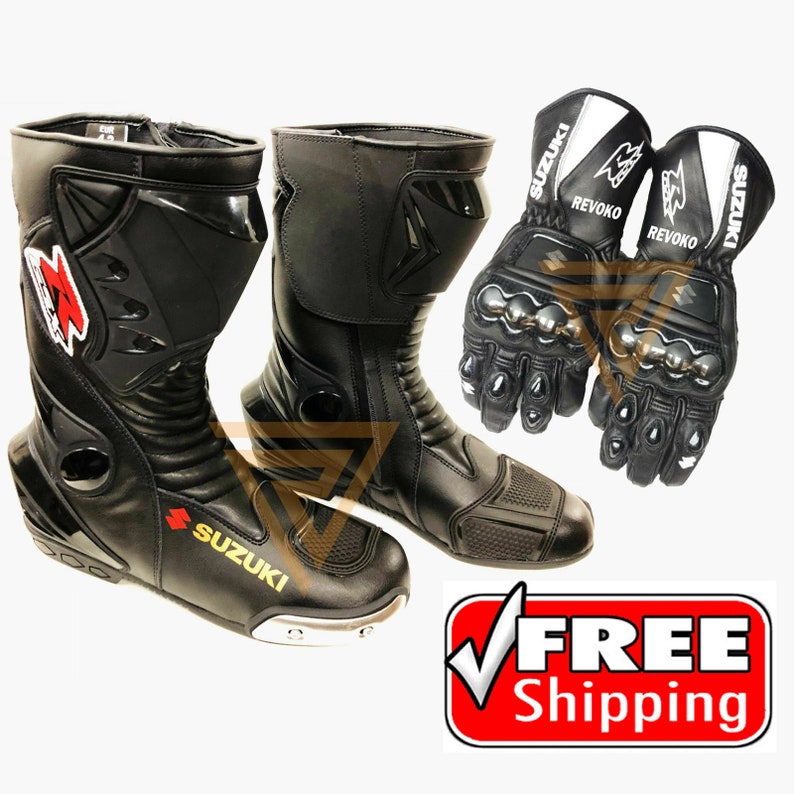 Men's SUZUKI GSXR Motorbike Shoes and Gloves Made of Leathers Racing