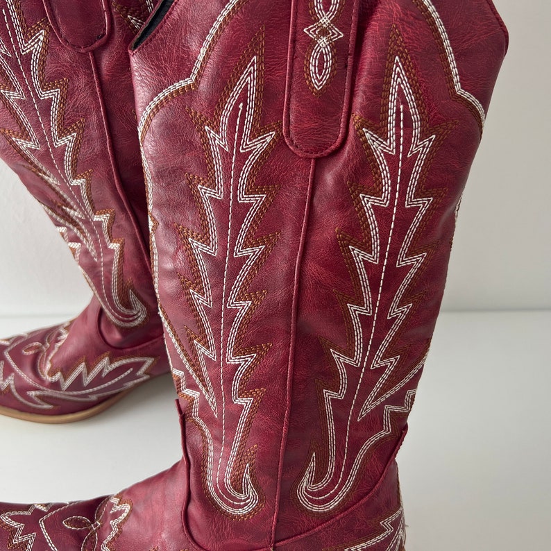 Women's Red Cowboy Boots Vintage Embroidered Cowgirl Boots Western