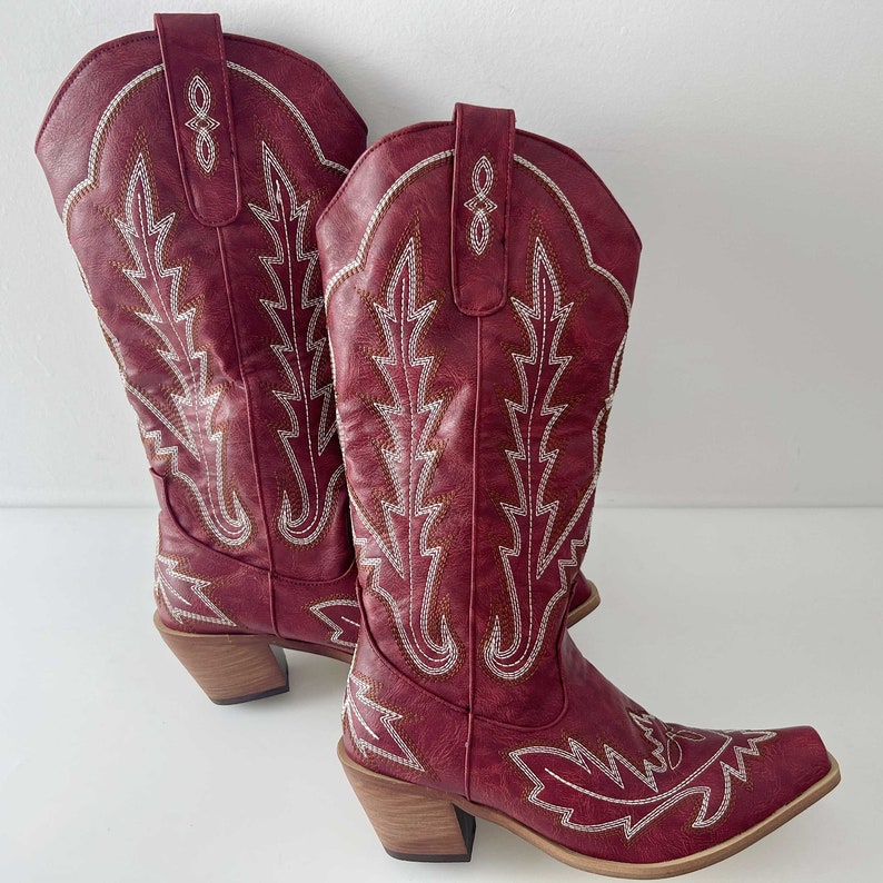 Women's Red Cowboy Boots Vintage Embroidered Cowgirl Boots Western