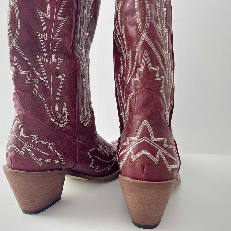 Women's Red Cowboy Boots Vintage Embroidered Cowgirl Boots Western