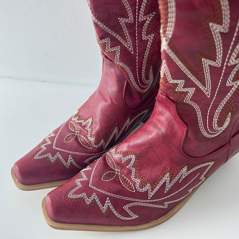 Women's Red Cowboy Boots Vintage Embroidered Cowgirl Boots Western