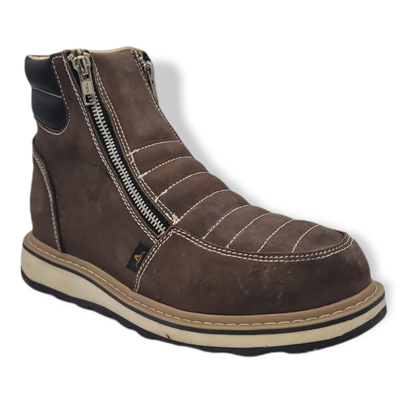 Men's Oil Resistant WORK BOOT Double Zipper Chocolate