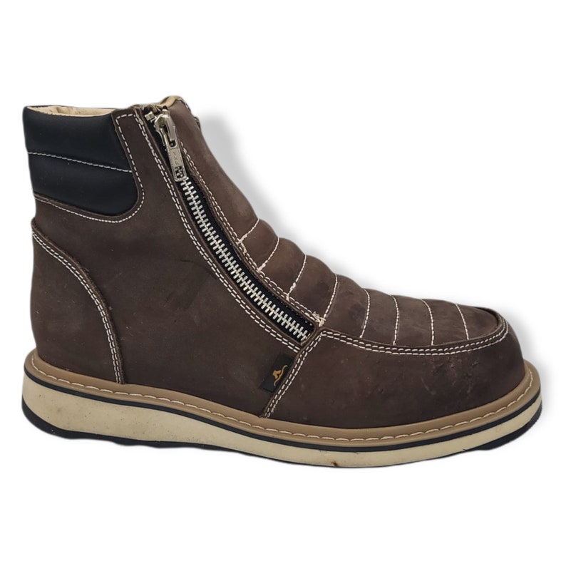 Men's Oil Resistant WORK BOOT Double Zipper Chocolate