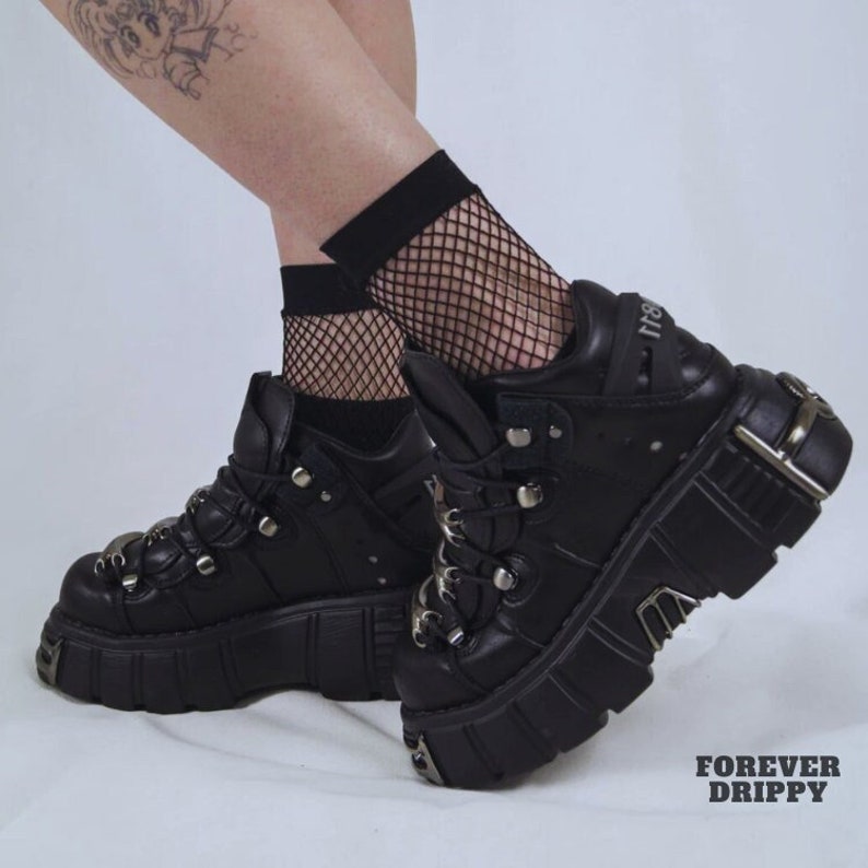 Women's Black Gothic Platform Boots New Rock Style Cyber Y2k