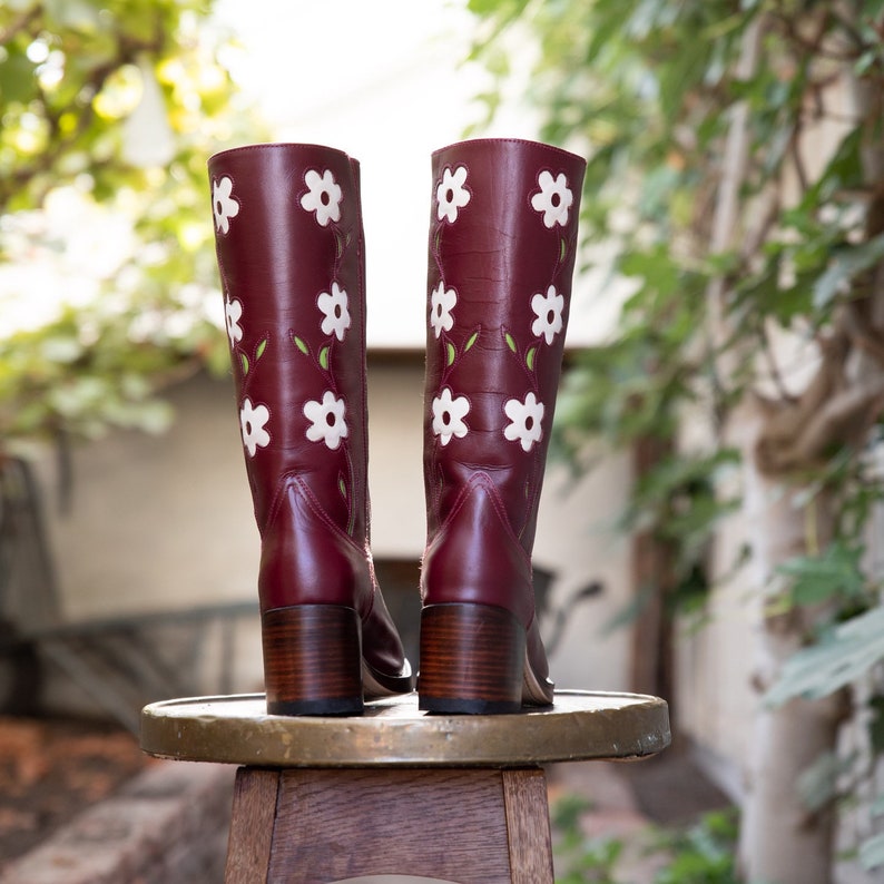 Women's Flower Boots Burgundy Red