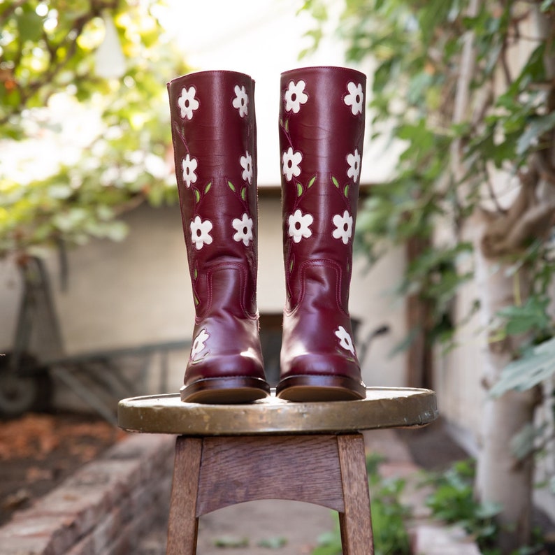 Women's Flower Boots Burgundy Red