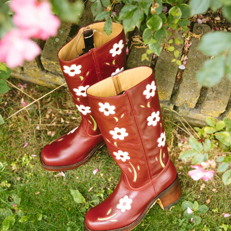 Women's Flower Boots Burgundy Red