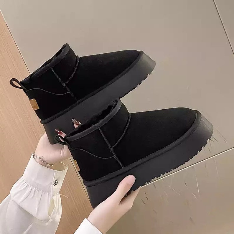Women's VEGAN PLATFORM BOOTS Adults Mini Snow Designer Ankle Slippers