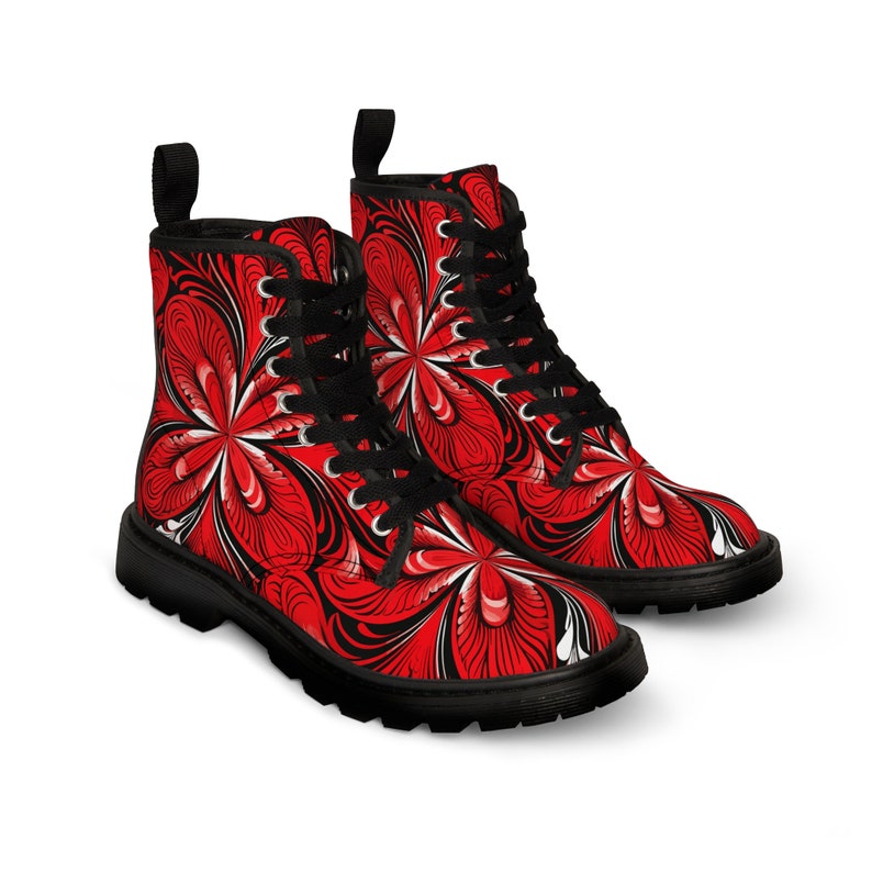 Men's Relaxing Red Pattern-v-1Canvas Boots