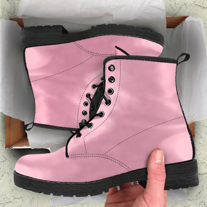 Women's Soft Pink Vegan Leather Boots Girlfriend Gifts for Her Combat