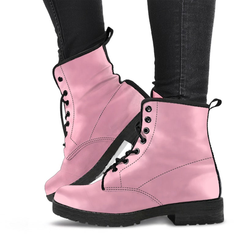 Women's Soft Pink Vegan Leather Boots Girlfriend Gifts for Her Combat