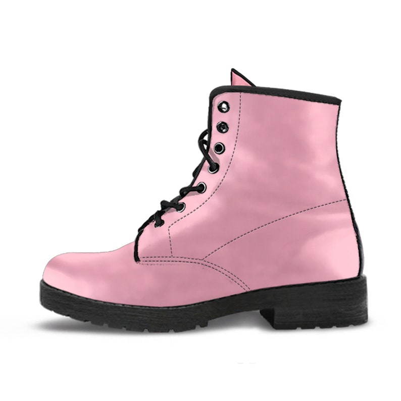 Women's Soft Pink Vegan Leather Boots Girlfriend Gifts for Her Combat