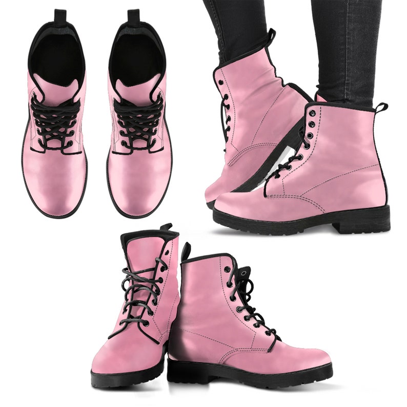 Women's Soft Pink Vegan Leather Boots Girlfriend Gifts for Her Combat