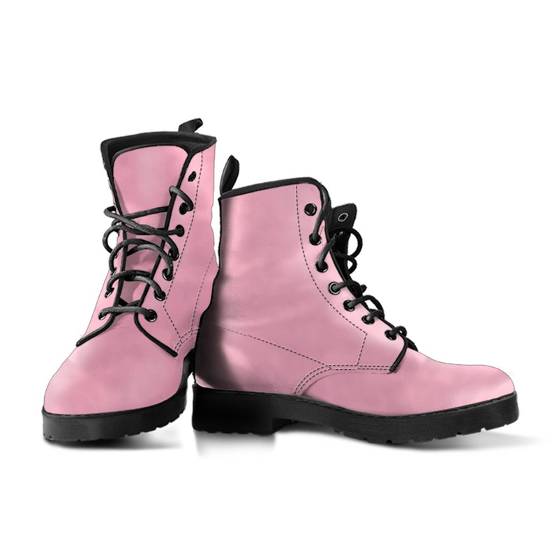 Women's Soft Pink Vegan Leather Boots Girlfriend Gifts for Her Combat