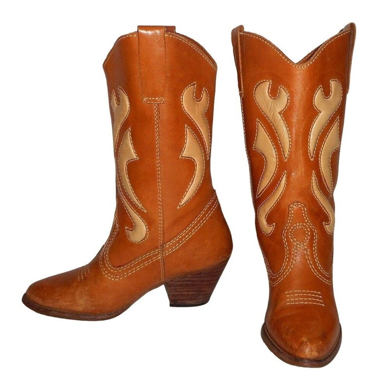 Women's Vintage Cowgirl Boots Western Fashion Ladies 7 M Tan Cowboy