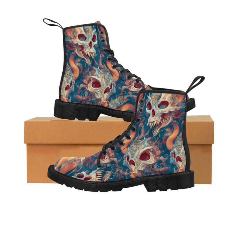 Men's High Top Boots I 1460 I Printed Oriental Dragon Canvas