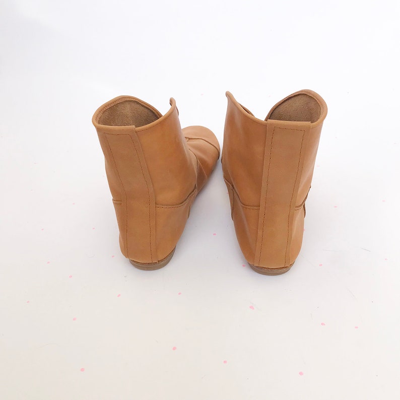 Women's Ankle Boots in Tan Leather Low Heel Soft Cowboy