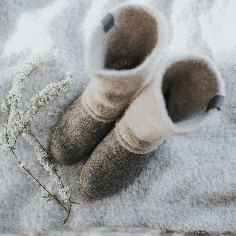 Women's Boiled Wool Shoes From Organic Wool With Rubber Soles and