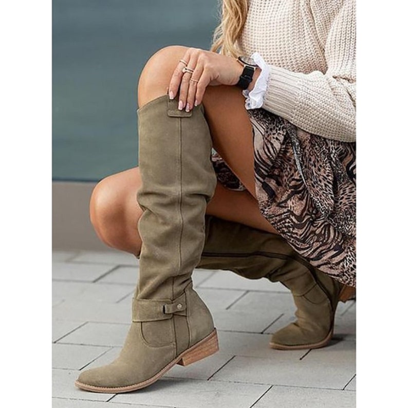 Women's Statement Suede Boots Zip Side in 5 Colors