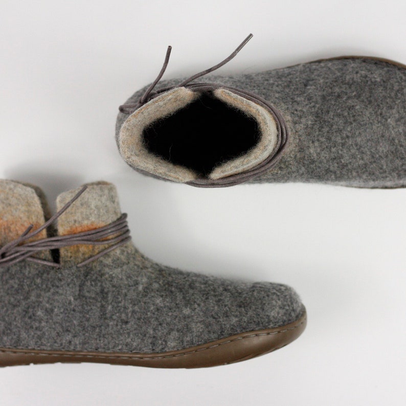 Women's Handmade Felted Wool Winter Ankle Boots Rubber Soles