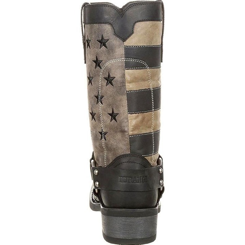 Men's Faded Flag Harness Boots Snoot Toe Front Durable