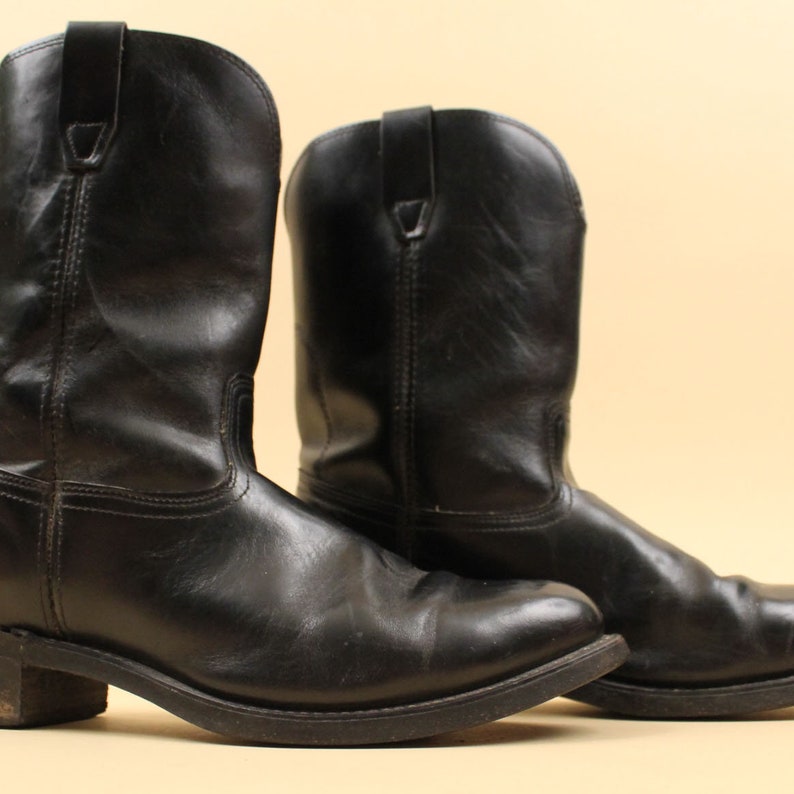 Women's 60s 70s Vtg Black Pull on Boots Motorcycle Biker Punk Cowboy